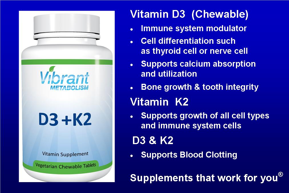 Vitamin D3 w Vitamin K2 (90 Vegetarian Chewable Tablets)