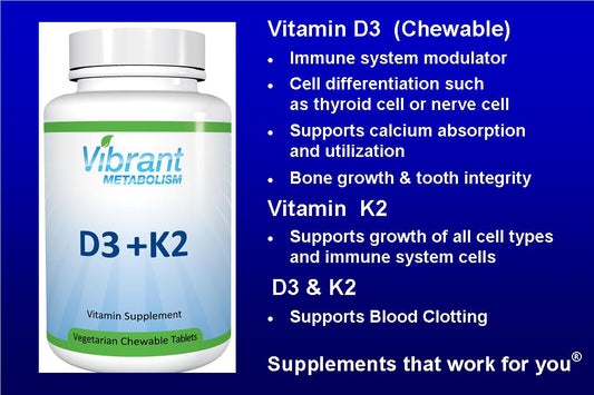 Vitamin D3 w Vitamin K2 (90 Vegetarian Chewable Tablets)